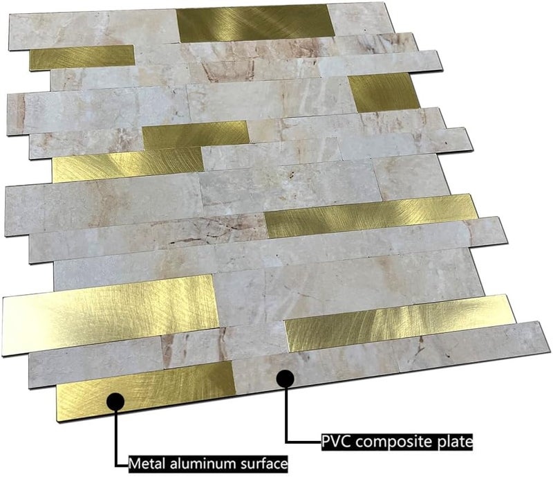 weimeisc 10-Sheet Peel and Stick Backsplash Tile, PVC Mixed Metal Stick on Backsplash Tiles for Kitchen (10, Yellow Marble+Frosted Golden) - Image 5